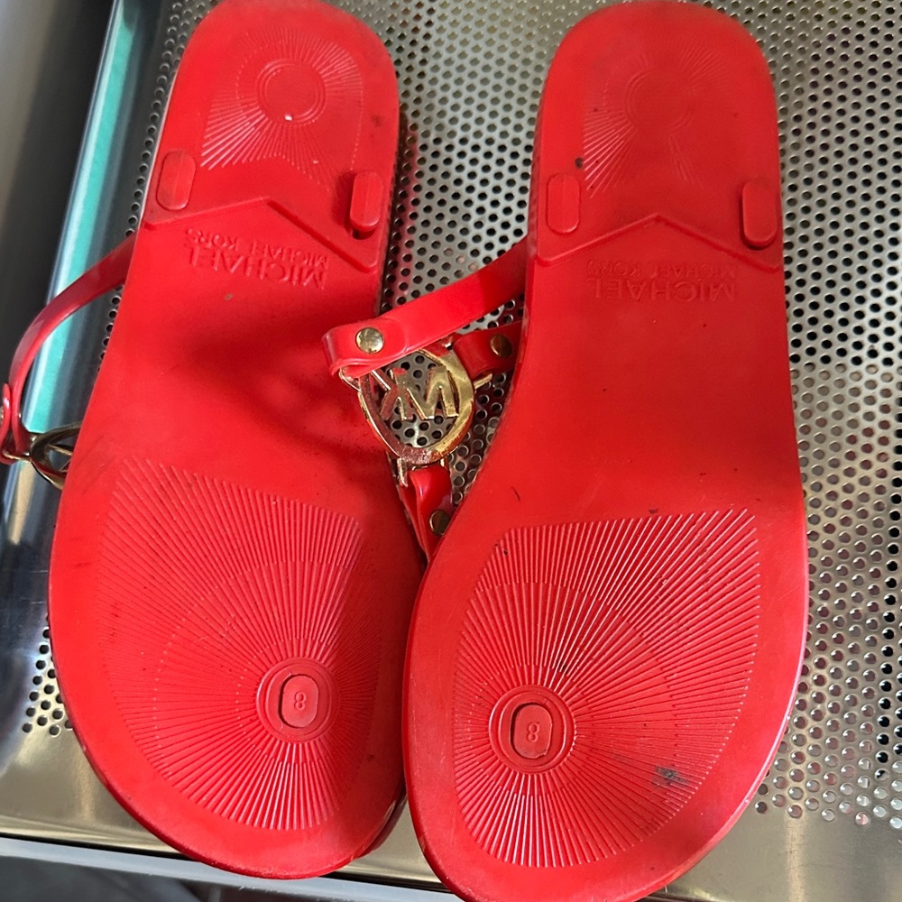 Michael Kors Red Thong Sandals with Gold Accents - Picture 2 of 4